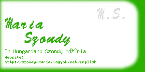 maria szondy business card